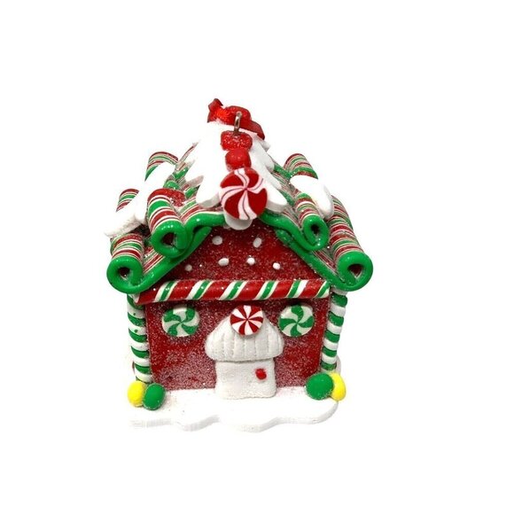 Gingerbread House Ornament Peppermint Candy Cane Christmas Holiday Red 3in - Picture 3 of 6